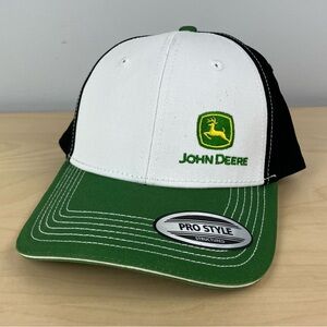 John Deere Snapback Trucker Hat White Green Black Embroidered Logo